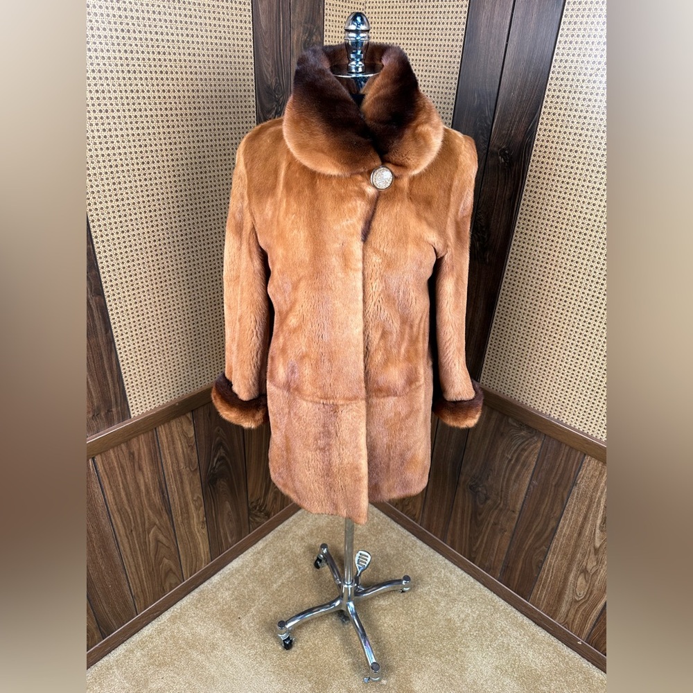 SAGA FURS ROYAL DYED WHISKEY COGNAC MINK FUR COAT JACKET SIZE SMALL